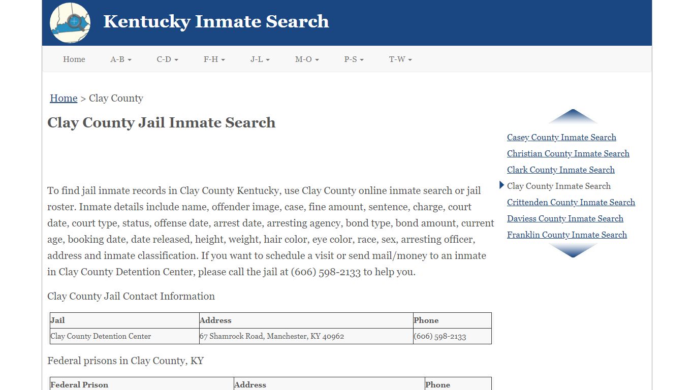 Clay County Jail Inmate Search