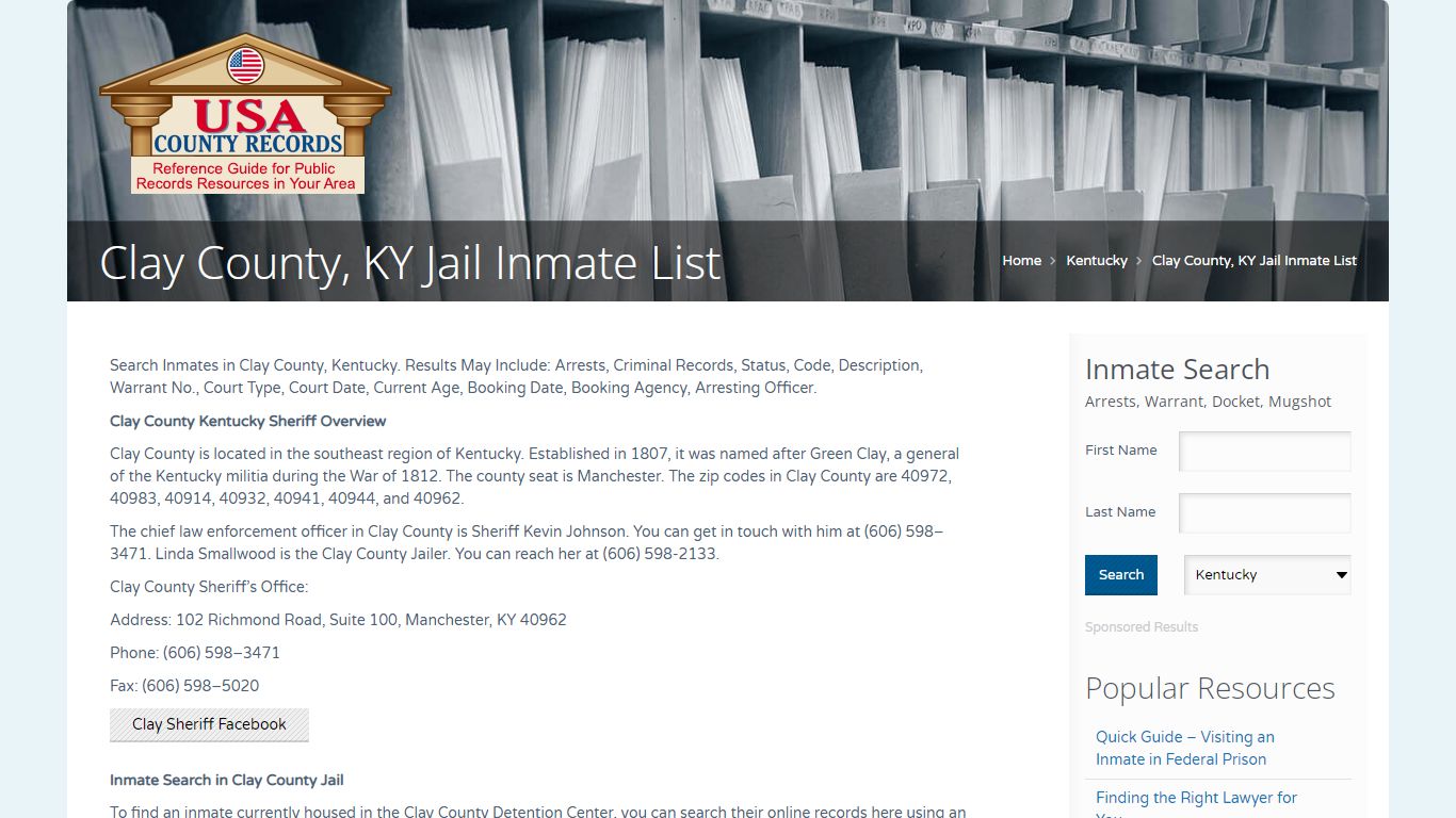 Clay County, KY Jail Inmate List | Name Search